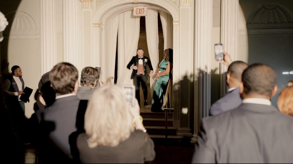 Wedding grand entrance with spotlight